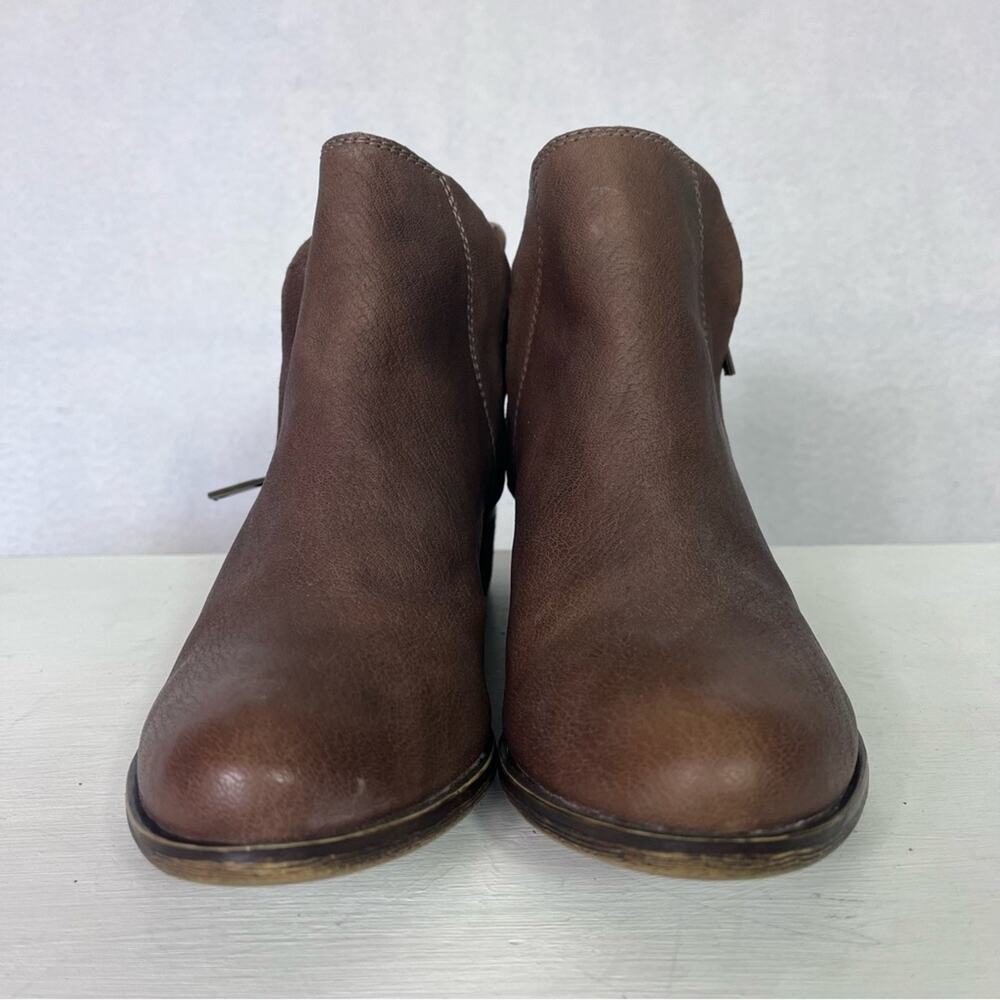 Lucky Brand Boots Womens 6M/36 Brenon Leather Round Toe Side Zipper Ankle